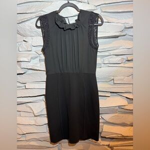 Ann Taylor Loft little black party dress. Ruffle neckline and lace. Sz 4.